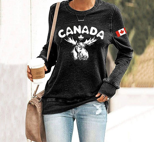 Comstylish Women's Canada Print Crew Neck Casual Sweatshirt