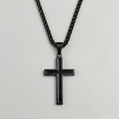 Bold Black Cross Pendant Necklace