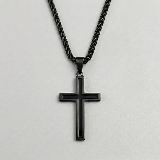Bold Black Cross Pendant Necklace