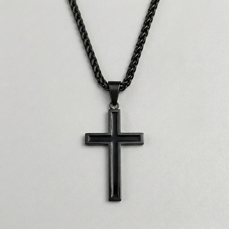 Bold Black Cross Pendant Necklace