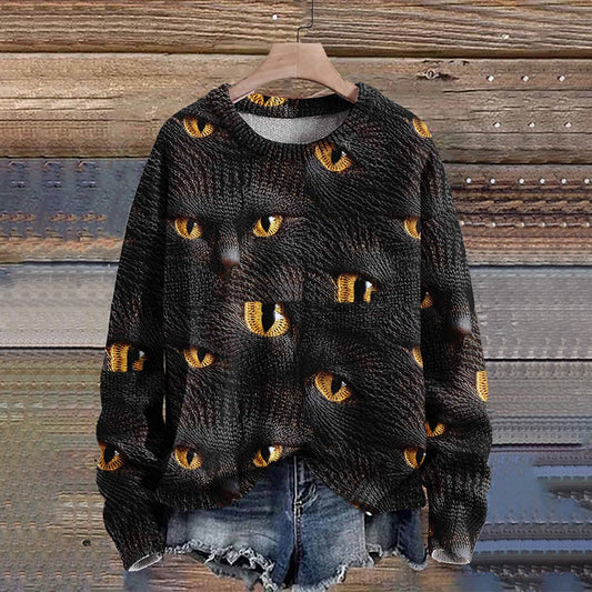 Black Cat Autumn Season Halloween Art Print Knit Pullover Sweater artswardrobe