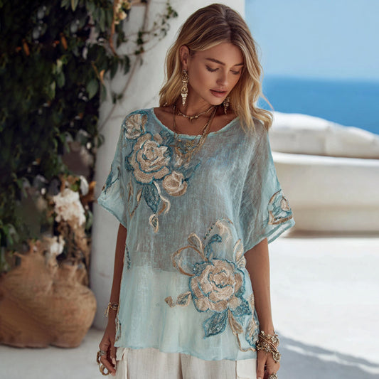 Vintage Floral Pattern Art Linen Comfy Shirt artswardrobe