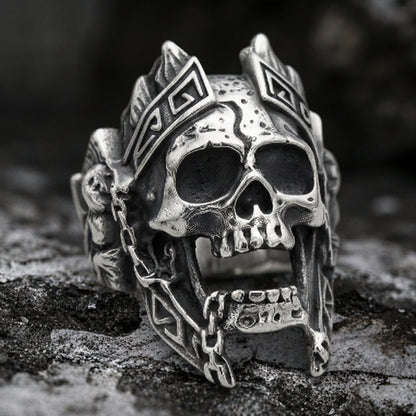 Aztec Warrior Skull King Ring