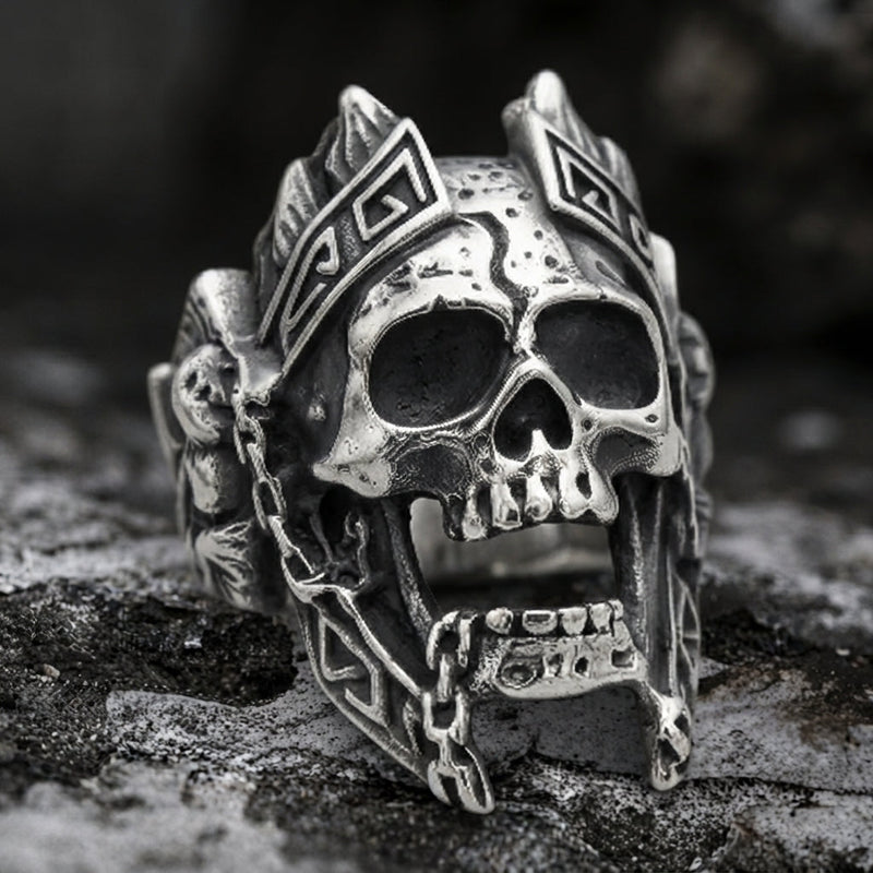 Aztec Warrior Skull King Ring