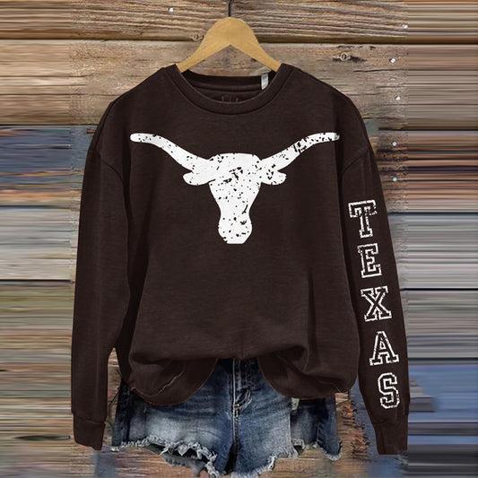 Comstylish Women's Texas West Print Crew Neck Sweatshirt