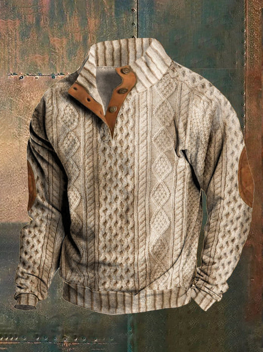 Men's Contrast Color Wool Knit Textured Cozy Sweatshirt elevenforest