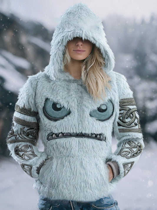 Comstylish Viking Celtic Knot Yeti Face Flannel Hoodie