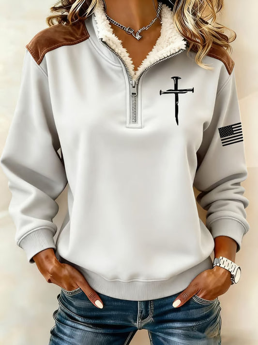 Comstylish Women's Casual Faith Print Long-sleeve Sweatshirt