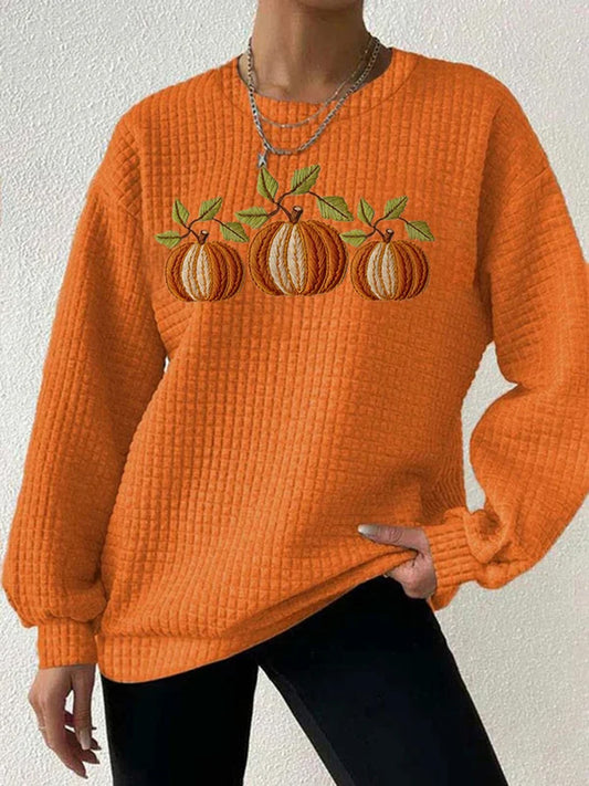 Comstylish Women's Fall Pumpkin Check Sweatshirt