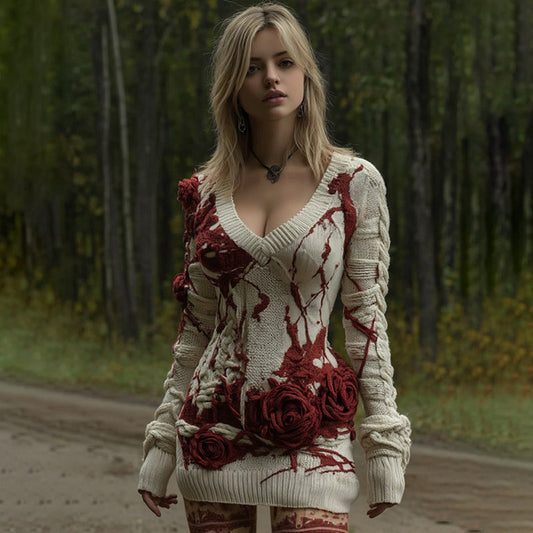 Women's Halloween Bandage Roses Art Knitted Warm Sweater artswardrobe
