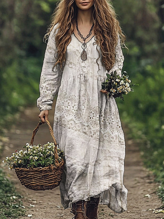 Vintage Lace Women's Linen Maxi Dress artswardrobe