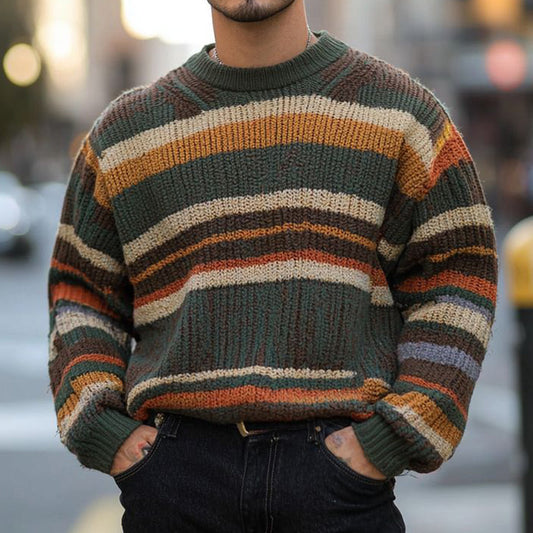 Men'S Vintage Color Block Stripes Jacquard Cozy Sweater elevenforest