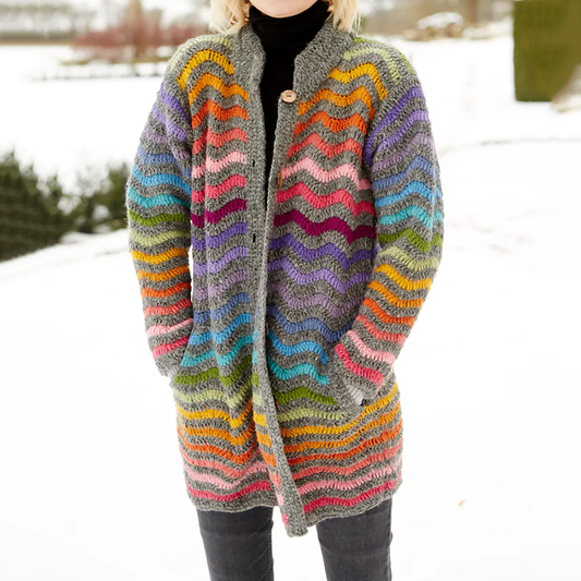 Vintage Rainbow Bright Colours Jacquard Sweater Cozy Knit Lapel Cardigan elevenforest