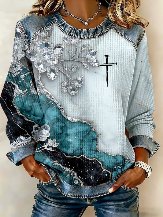 Comstylish Women's Faith Printed Waffle Sweatshirt