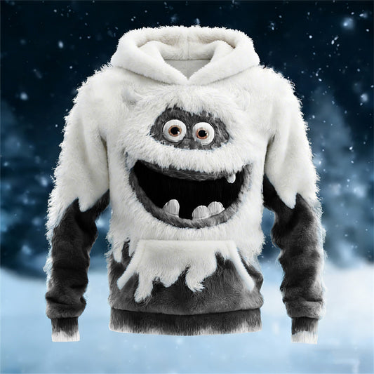 Men's Melting Ice Monster Contrast Cozy Plush Hoodie artswardrobe