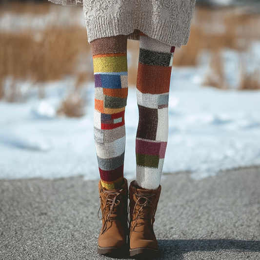 Comstylish Japanese Retro Geometric Design Women's Knitted Tight-fitting Leggings