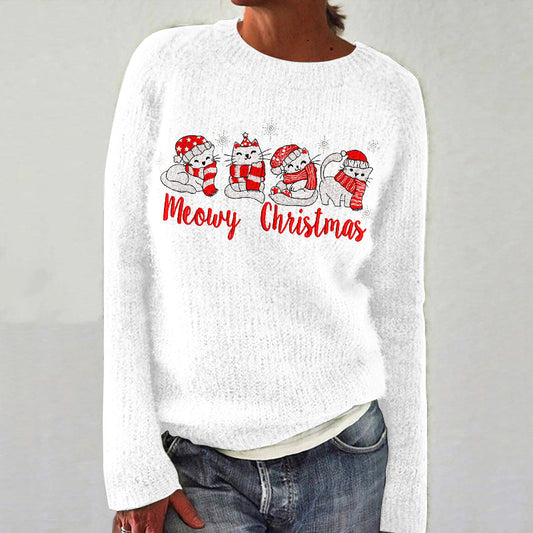 Christmas Cat Embroidery Knitted Sweater elevenforest