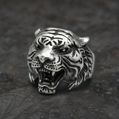 Roaring Tiger Head Wide Band Ring