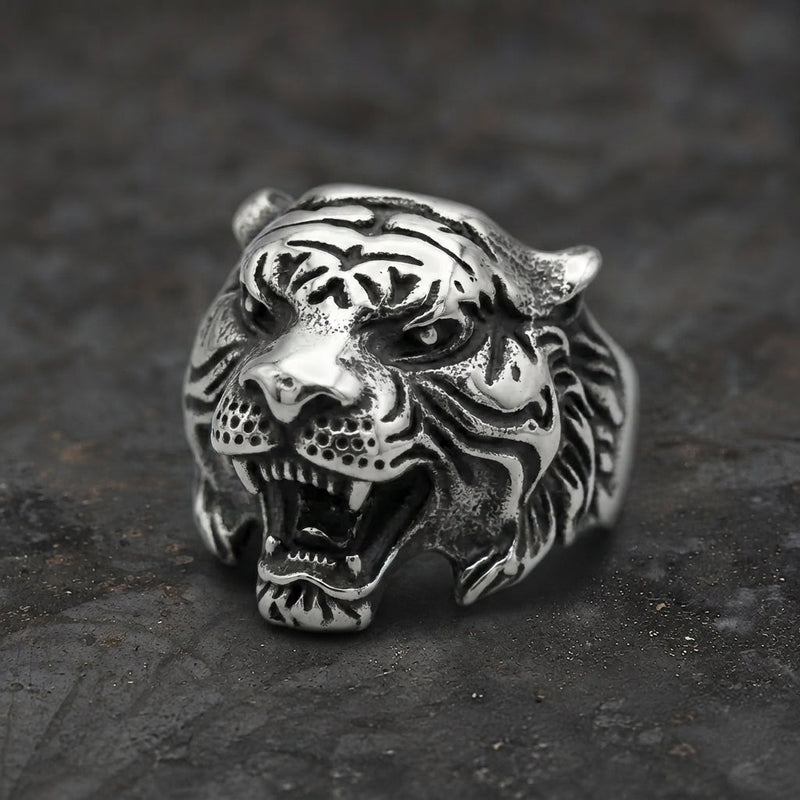 Roaring Tiger Head Wide Band Ring