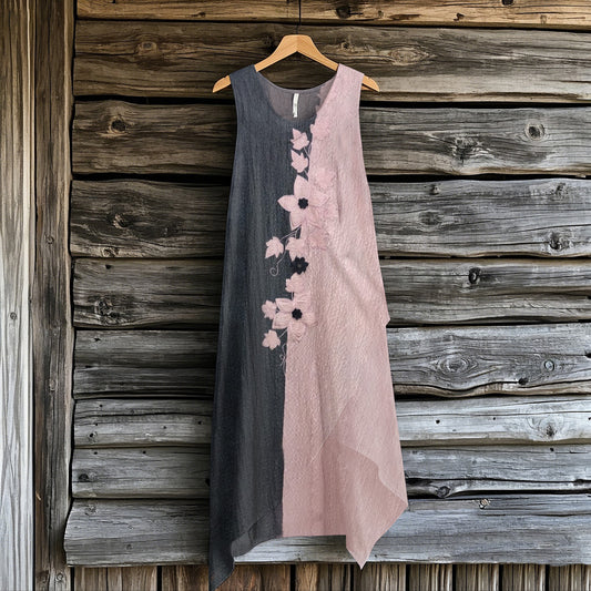 Women's Retro Floral Patchwork Irregular Design Sleeveless Dress artswardrobe
