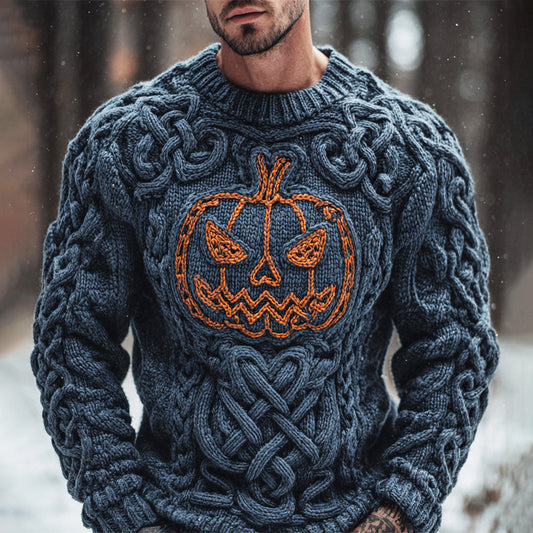 Halloween Pumpkin Lights Viking Men's Knit Crew Sweater elevenforest