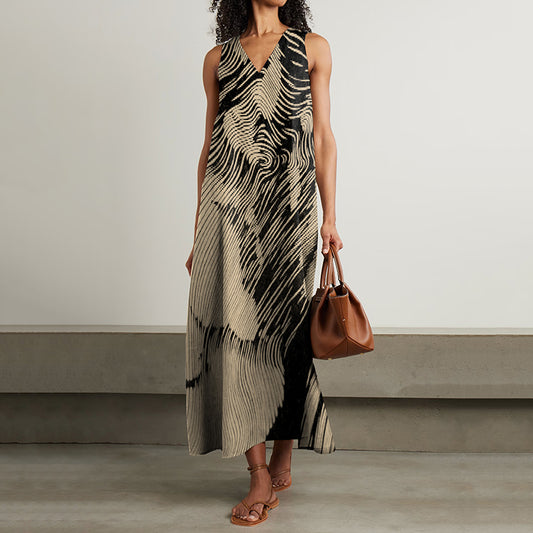 Women's Abstract Stripes Waves Art Sleeveless Dress artswardrobe