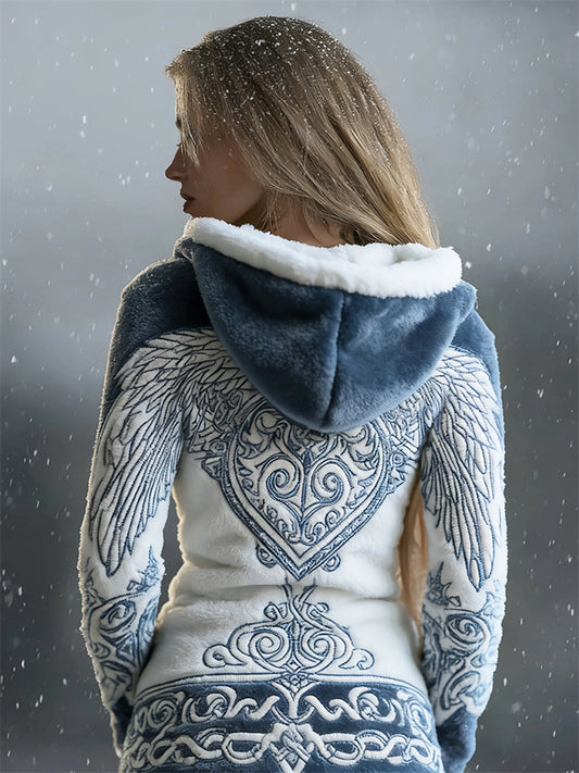 Comstylish Vintage Ice Inspired Wings Celtic Contrast Cozy Plush Hoodie