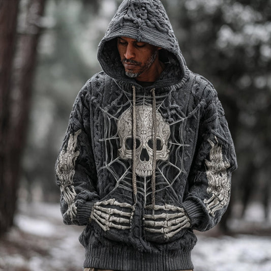Men's Viking-style Skull And Spider Web Vintage Distressed Sweater elevenforest