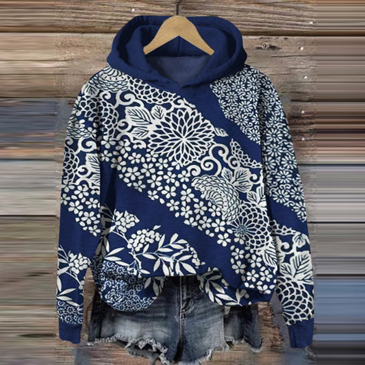Comstylish Vintage Japanese Art Print Casual Hoodie