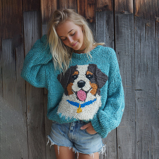 Fuzzy Bernesemountain Dog Felt Cozy Knit Sweater elevenforest