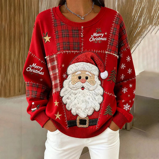 Comstylish Women's Christmas Santa Claus Print Crew Neck Casual Sweatshirt