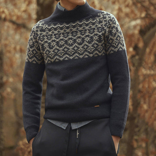 Vintage Geometry Jacquard Hight Neck Cozy Sweater artswardrobe