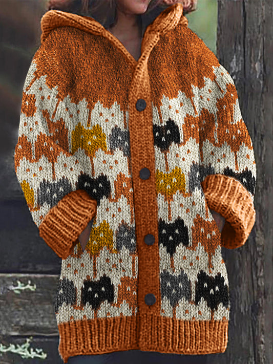Lovely Colorful Cats Knit Art Cozy Hooded Cardigan elevenforest