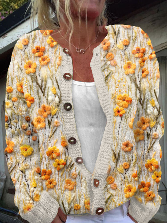 Floral Embroidery Art Cozy Knit Cardigan artswardrobe