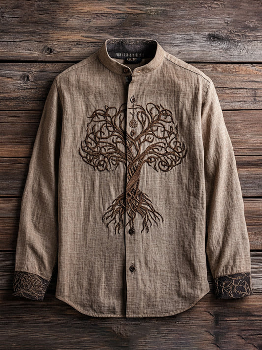 Men's Viking Life Of Tree Celtic Knot Art Linen  Shirt artswardrobe