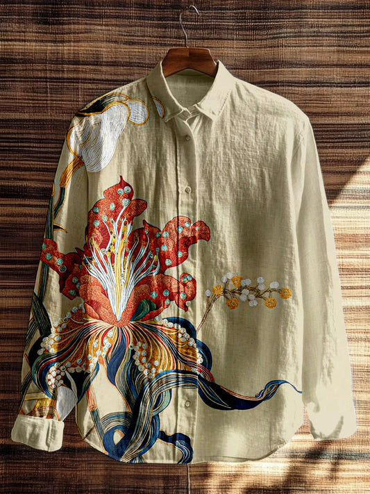 Comstylish Vintage Floral Embroidered Linen Blend Cozy Blouse
