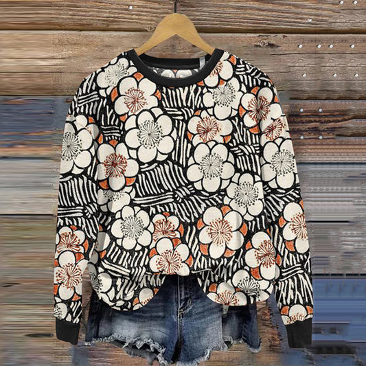 Comstylish Japanese Art Sakura Print Crew Neck Sweatshirt
