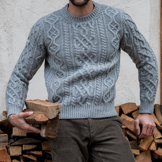Men'S Retro Aran Knitted Art Crew Neck Cozy Knit Sweater elevenforest