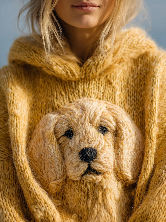 Comstylish Cute Golden Retriever Knit Fuzzy Cozy Hooded Sweater
