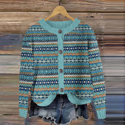 Women's Vintage Icelandic Striped Pattern Sweater elevenforest