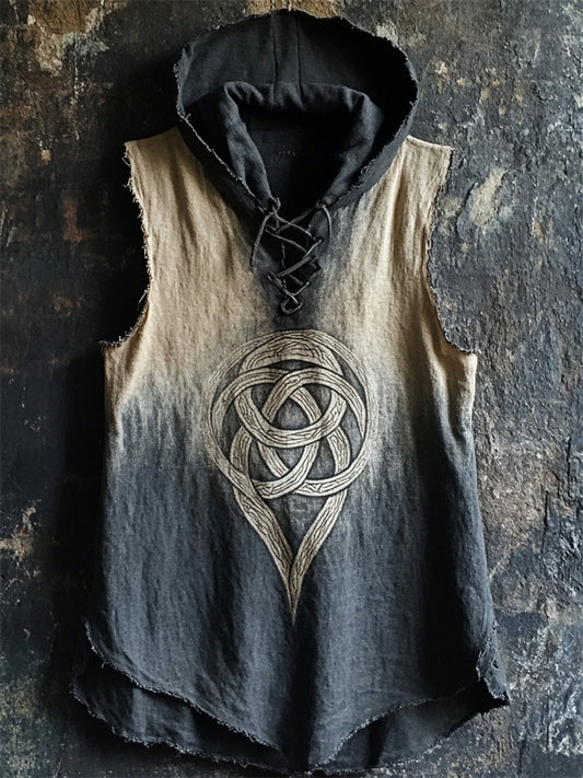 Men's Tribal Celtic Knot Dyed Hooded Linen Vest artswardrobe