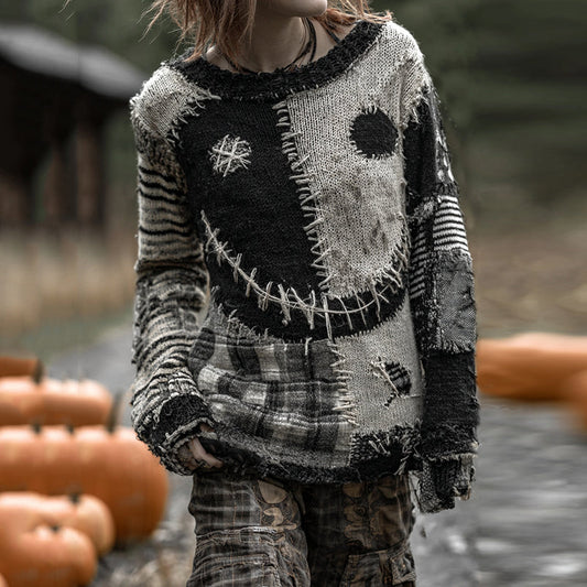Halloween Evil Face Art Cozy Knit Sweater elevenforest