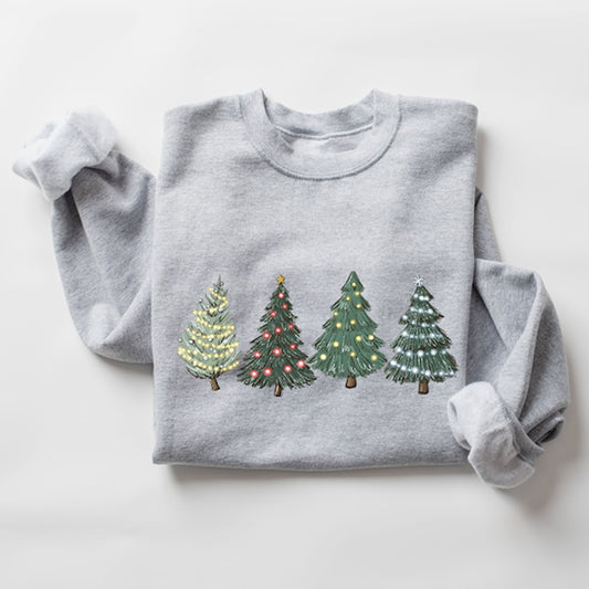 Comstylish Women's Holiday Christmas Tree Print Crew Neck Sweatshirt