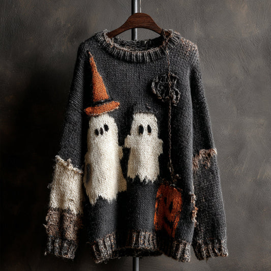 Halloween Ghost Embroidery Round-neck Sweater elevenforest