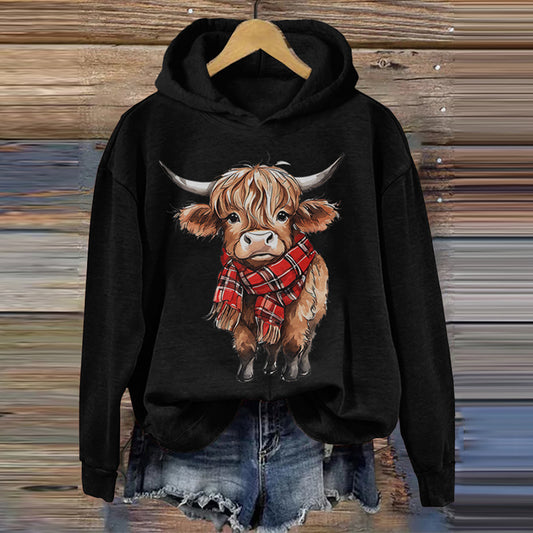 Women's Cute Highland Cow Casual Hoodie artswardrobe