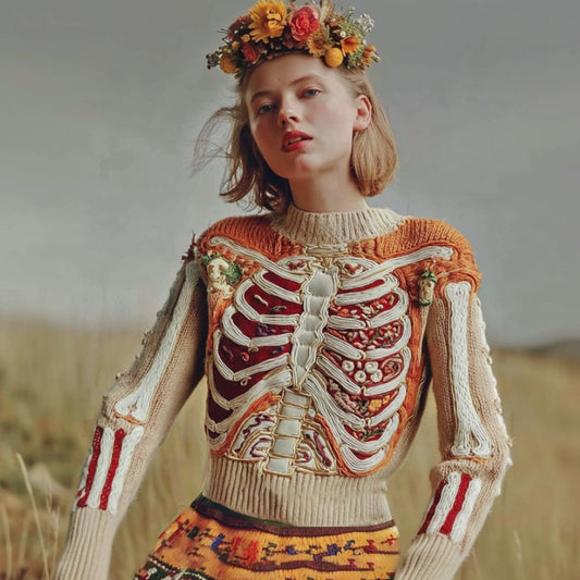 Halloween Human Anatomy Embroidery Flower Knitted Sweater artswardrobe