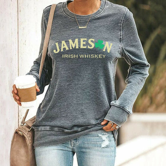Comstylish Women's St. Patrick’s Day Jameson Irish Whiskey Print Casual Sweatshirt