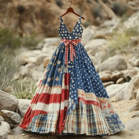 Women's Vintage Independence Day Flag Sleeveless Dress artswardrobe