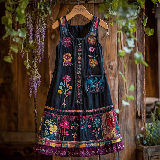 Women's Vintage Tribal Forest Art Pattern Dress artswardrobe