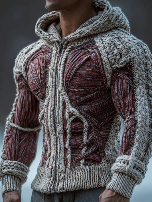 Men's Retro Anatomy Art Chunky Hooded Zip-up Sweater artswardrobe
